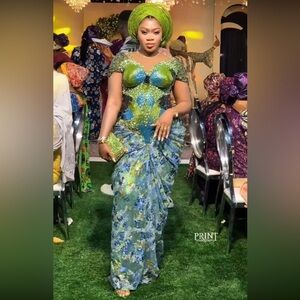 Elegant Green and Blue Women's Wedding Dress